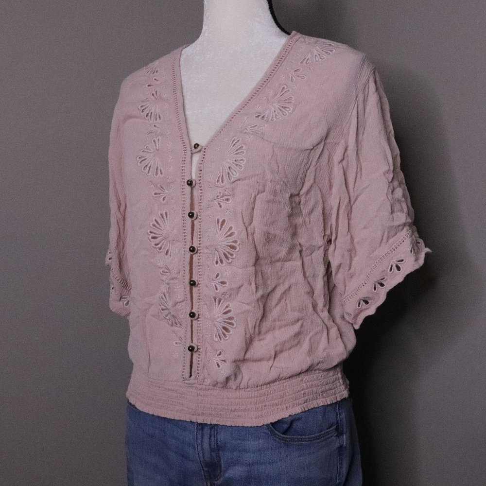 Maurices Boho Short Sleeve Blouse V Neck